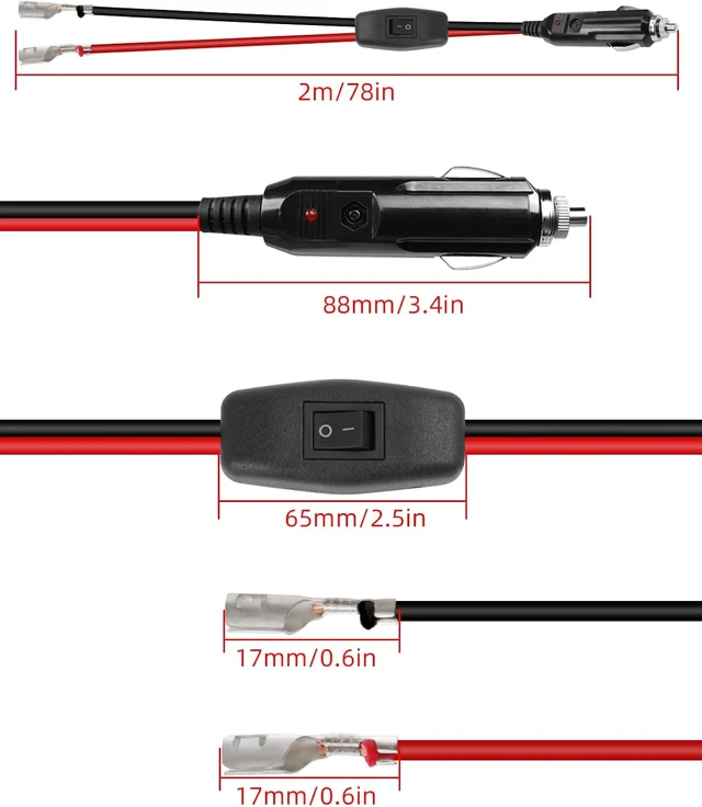 Alt view image 6 of 7 - GELRHONR 12V Cigarette Lighter Male Plug with Leads & LED Light, Replacement Cigarette Lighter Male Plug to Bullet Female Terminal Extension Cable with Switch Button,15A Fuse (2M)