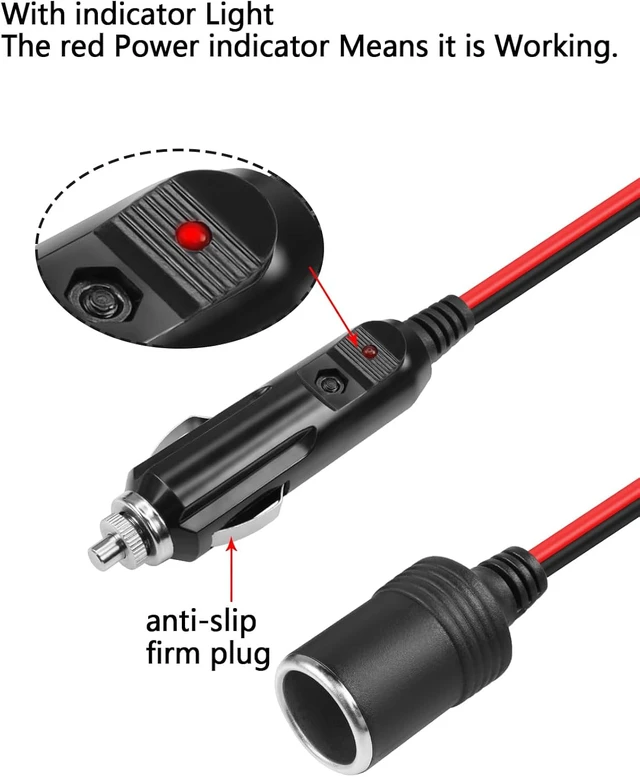 Alt view image 4 of 7 - GELRHONR Cigarette Lighter Extension Cord with ON/Off Switch, 12V Cigarette Lighter Male Plug to Female Socket 16AWG Heavy Duty Cord, 15A Fuse, for Tire Pump, Air Compressor (0.6M/2FT)