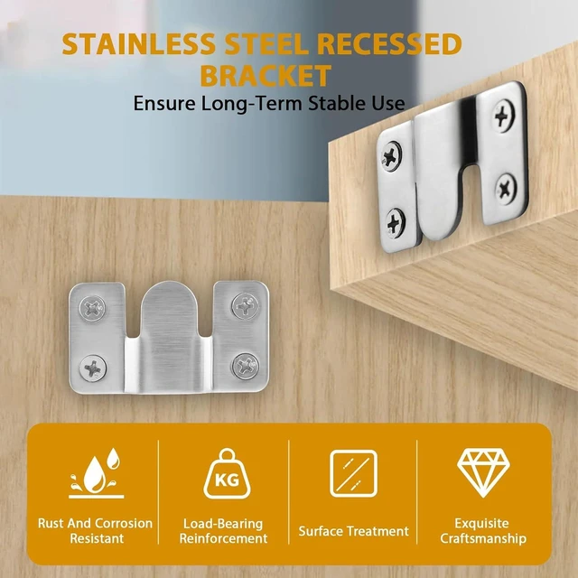 Alt view image 3 of 7 - 8Pcs Flush Mount Bracket, Stainless Steel Interlocking Hanging Hooks