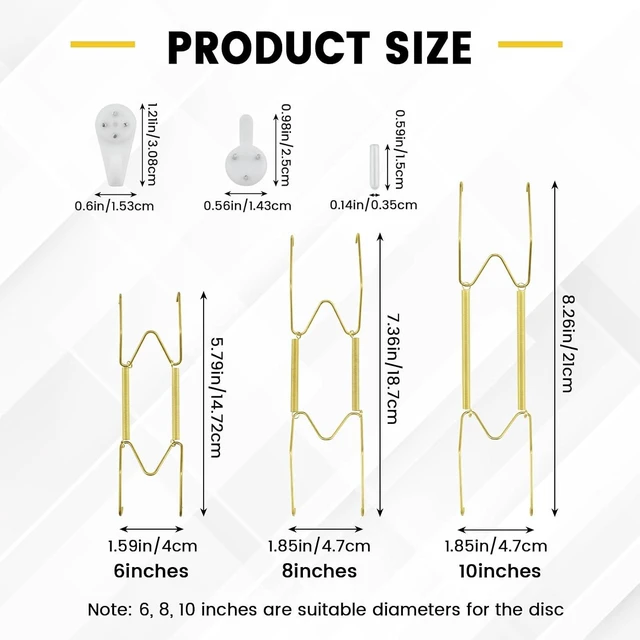 Alt view image 2 of 7 - 9 Pcs Plate Hangers for The Wall, 6/8/10 Inch Stainless Steel Gold
