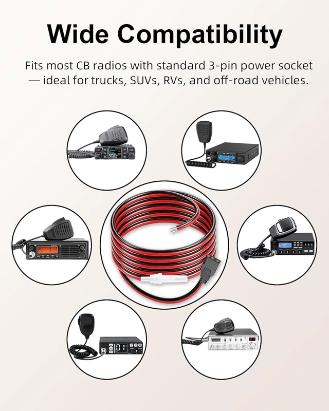 Alt view image 7 of 7 - GELRHONR 3M CB Radio Power Cord 3Pin 16AWG 15A Fuse Stripped 1Pack
