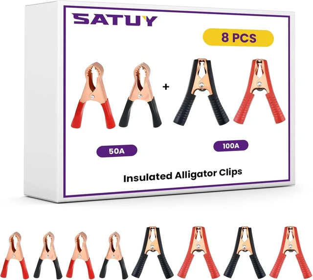 Main image of 8Pcs Insulated Alligator Clips, 50A & 100A Battery Jumper Cable Clamp