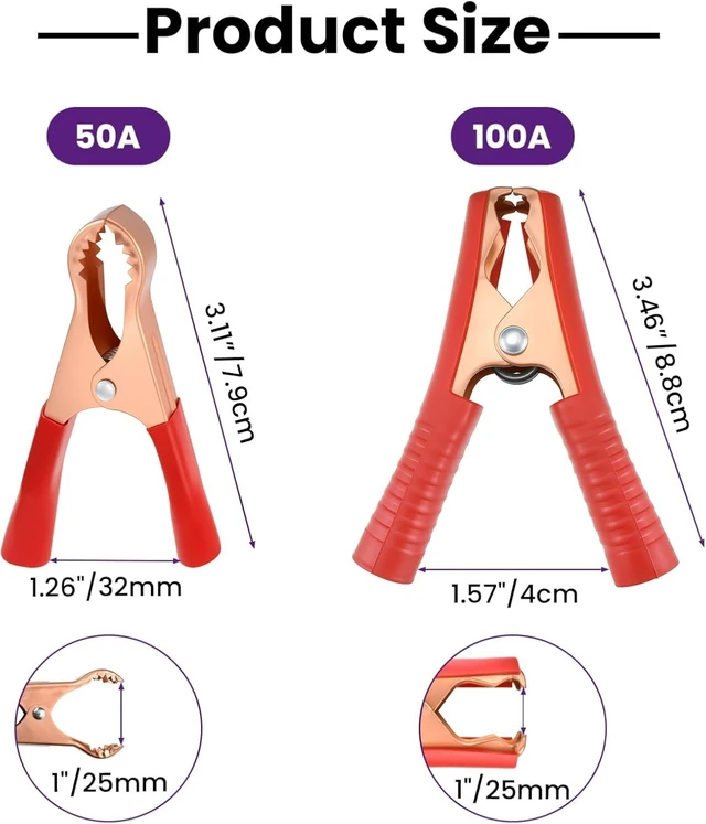 Alt view image 2 of 7 - 8Pcs Insulated Alligator Clips, 50A & 100A Battery Jumper Cable Clamp