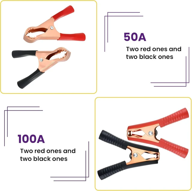 Alt view image 5 of 7 - 8Pcs Insulated Alligator Clips, 50A & 100A Battery Jumper Cable Clamp