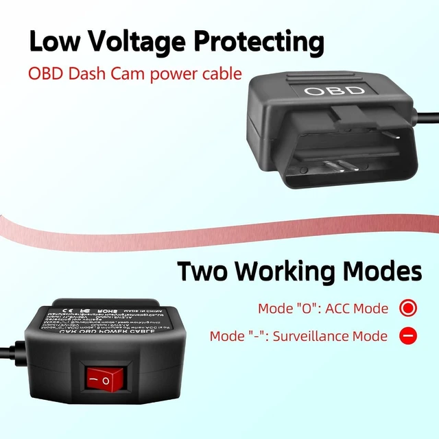 Alt view image 2 of 7 - GELRHONR OBD Power Cable with Switch Button, Right Angle Micro USB to OBD2 Power Cable for Dash Camera 24 Hours Surveillance/Acc Mode 12-24V to 5V 23A, for Dashcam, GPS or Radar-3.5M/11.5Ft