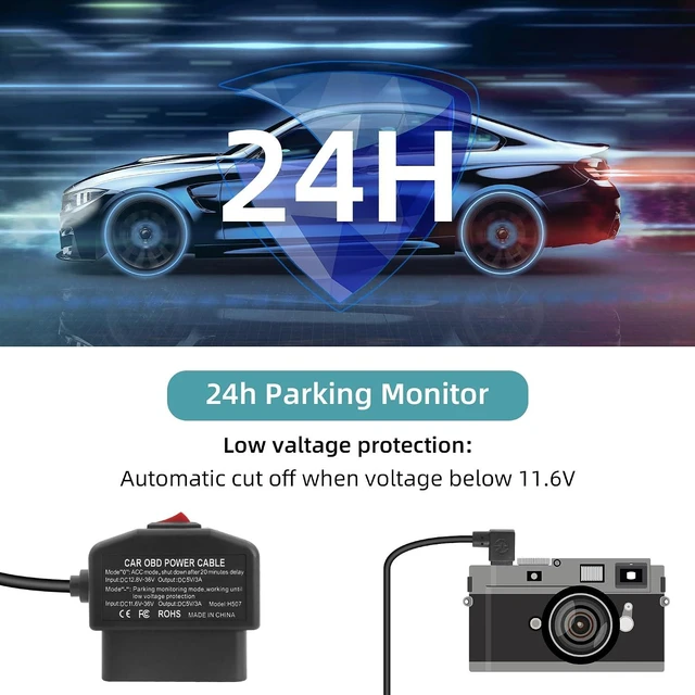 Alt view image 4 of 7 - GELRHONR OBD Power Cable with Switch Button, Right Angle Micro USB to OBD2 Power Cable for Dash Camera 24 Hours Surveillance/Acc Mode 12-24V to 5V 23A, for Dashcam, GPS or Radar-3.5M/11.5Ft
