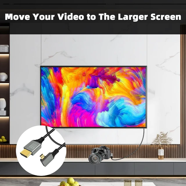 Alt view image 4 of 7 - GELRHONR 90 Degree Micro HDTV to HDTV Cable, 48Gbps Ultra High Speed Support 8K@60Hz, 4K@120Hz,for GoPro, Digital Cameras (1M Right Angle Micro)