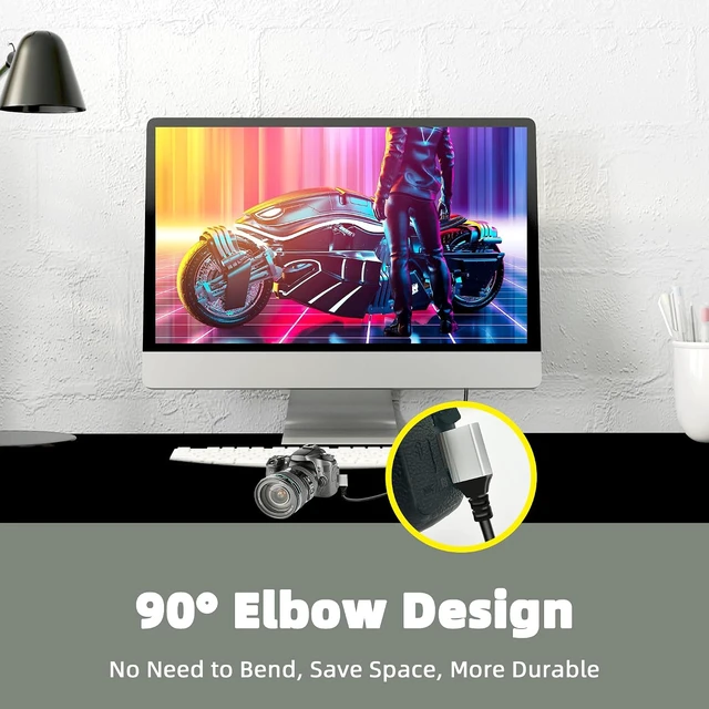 Alt view image 3 of 7 - GELRHONR 90 Degree Micro HDTV to HDTV Cable, 48Gbps Ultra High Speed Support 8K@60Hz, 4K@120Hz,for GoPro, Digital Cameras (1M Right Angle Micro)