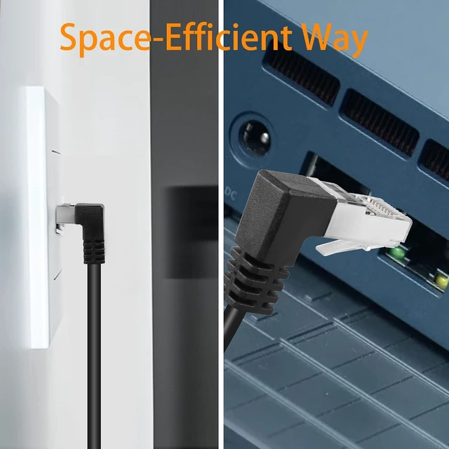 Alt view image 3 of 7 - GELRHONR Up Angle CAT5e/5 Ethernet Cable, 90 Degree RJ45 Male to Female Panel Mount CAT5 Shielded Network LAN Extender Cord for Desk, Wall, Chassis Panel Black-Up-1M