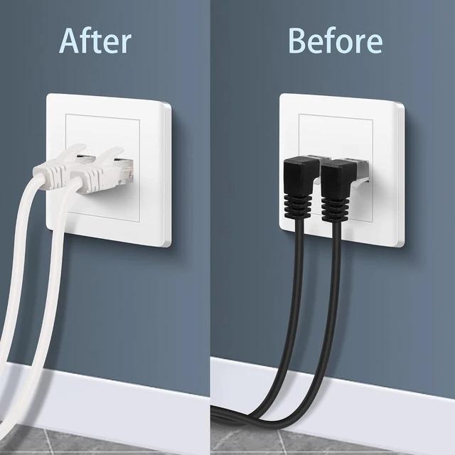 Alt view image 4 of 7 - GELRHONR Up Angle CAT5e/5 Ethernet Cable, 90 Degree RJ45 Male to Female Panel Mount CAT5 Shielded Network LAN Extender Cord for Desk, Wall, Chassis Panel Black-Up-1M