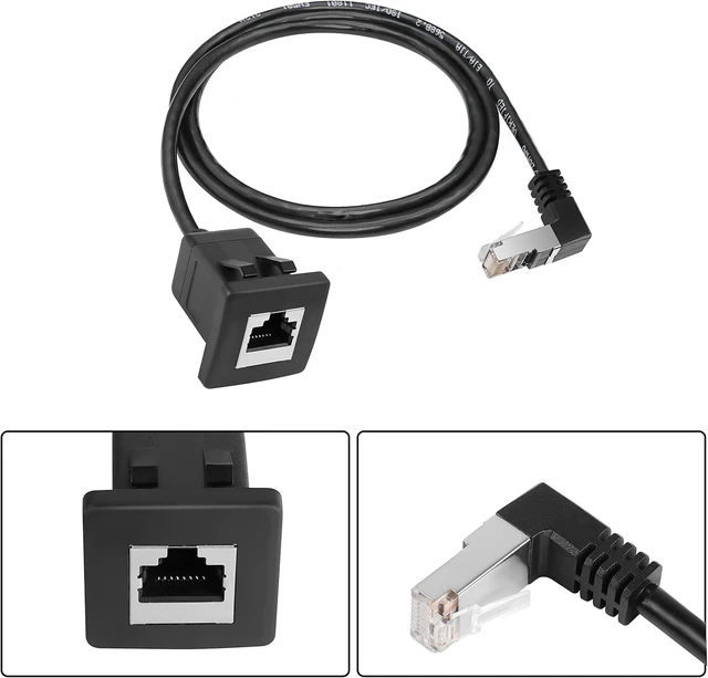 Alt view image 5 of 7 - GELRHONR Up Angle CAT5e/5 Ethernet Cable, 90 Degree RJ45 Male to Female Panel Mount CAT5 Shielded Network LAN Extender Cord for Desk, Wall, Chassis Panel Black-Up-1M