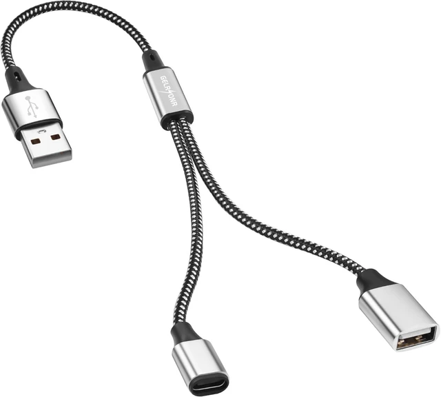 Main image of GELRHONR USB Splitter Y Cable, USB A Male to 2 Female Extension Cord, USB 2.0 Splitter 2 Port for Laptop/Keyboard/Flash Drive/LED