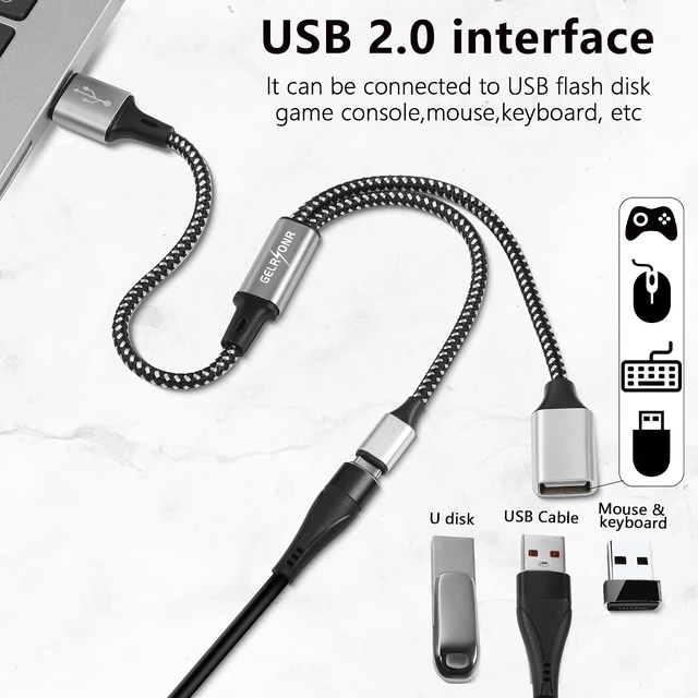 Alt view image 5 of 7 - GELRHONR USB Splitter Y Cable, USB A Male to 2 Female Extension Cord, USB 2.0 Splitter 2 Port for Laptop/Keyboard/Flash Drive/LED