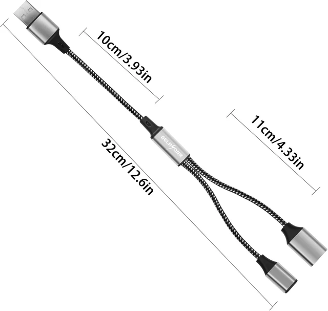 Alt view image 7 of 7 - GELRHONR USB Splitter Y Cable, USB A Male to 2 Female Extension Cord, USB 2.0 Splitter 2 Port for Laptop/Keyboard/Flash Drive/LED