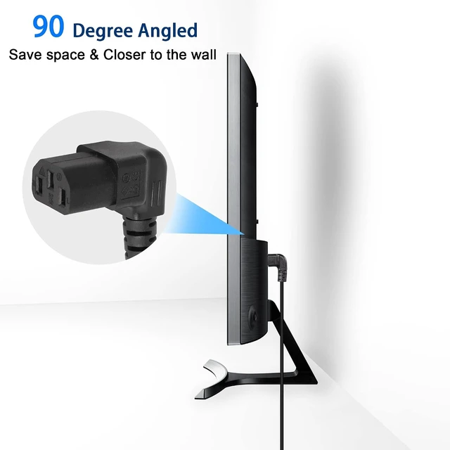 Alt view image 4 of 7 - GELRHONR 90 Degrees 3 Prong AC to IEC320 C13 Power Cord,10A 125V Up Angle NEMA 5-15P to C13 Universal Power Cable for Notebook Computers, TV, Monitors-4.9Ft (Black-Down C13)