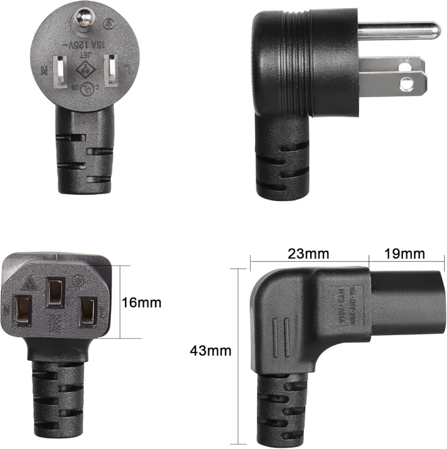 Alt view image 3 of 7 - GELRHONR 90 Degrees 3 Prong AC to IEC320 C13 Power Cord,10A 125V Up Angle NEMA 5-15P to C13 Universal Power Cable for Notebook Computers, TV, Monitors-4.9Ft (Black-Down C13)