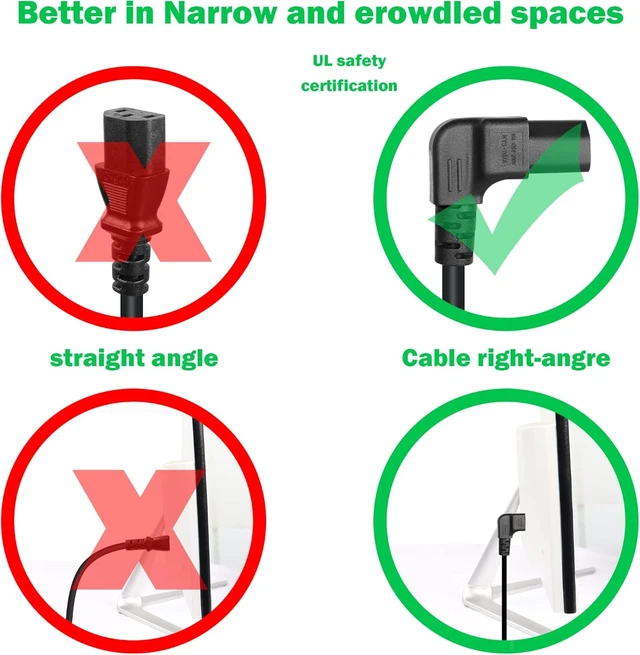 Alt view image 6 of 7 - GELRHONR 90 Degrees 3 Prong AC to IEC320 C13 Power Cord,10A 125V Up Angle NEMA 5-15P to C13 Universal Power Cable for Notebook Computers, TV, Monitors-4.9Ft (Black-Down C13)