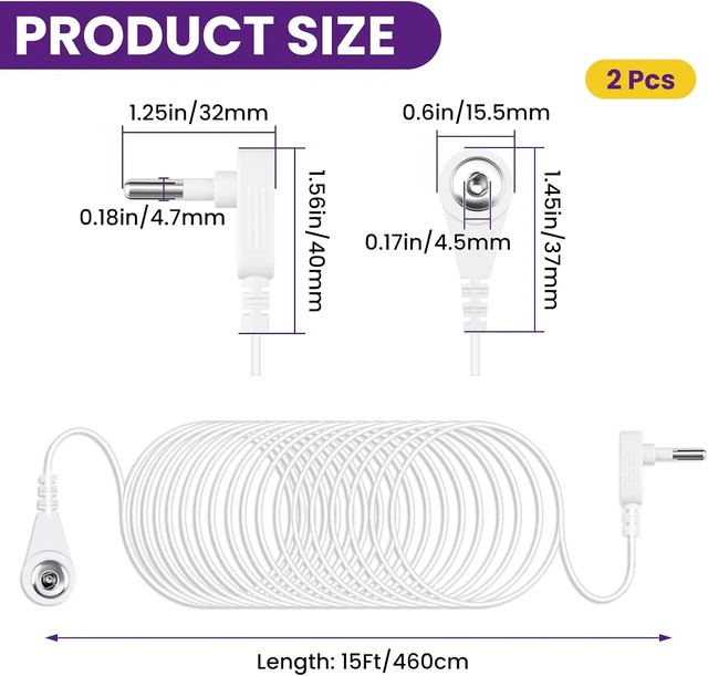 Alt view image 2 of 7 - 2 Pcs White Grounding Cords, 15Ft Grounding Wires Replacement Cable