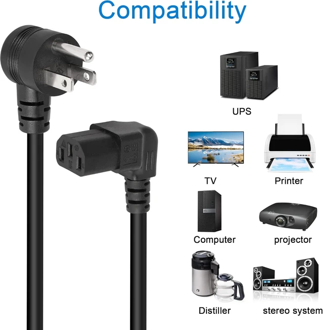 Alt view image 7 of 7 - GELRHONR 90 Degrees 3 Prong AC to IEC320 C13 Power Cord,10A 125V Up Angle NEMA 5-15P to C13 Universal Power Cable for Notebook Computers, TV, Monitors-4.9Ft (Black-Down C13)