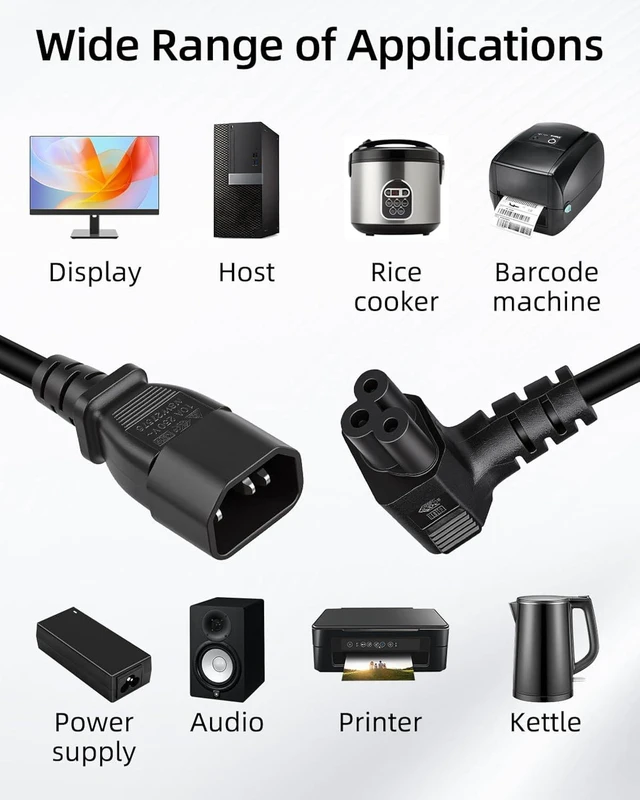 Alt view image 7 of 7 - GELRHONR C14 to C5 Power Cord 90 Degree Down Angle IEC 320 Adapter Cable