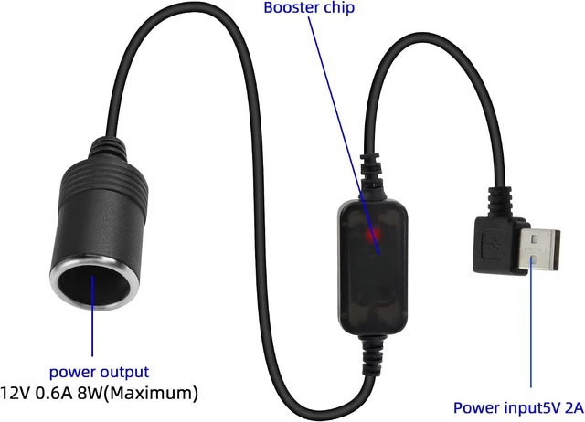 Alt view image 2 of 7 - GELRHONR Right Angle USB to Cigarette Lighter Adapter, 5V USB A Plug to 12V Cigarette Lighter Socket Female Converter Adapter Cord for GPS, Dash cam, Electronic Dog (120cm)