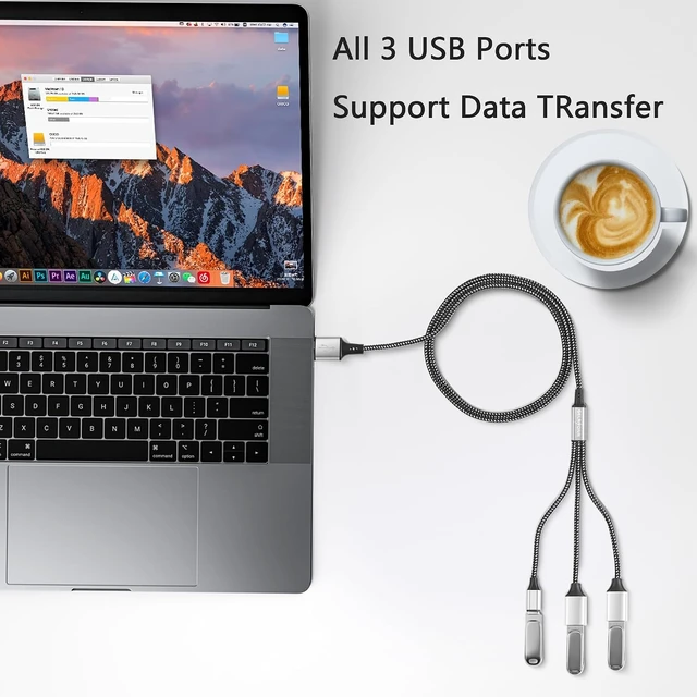 Alt view image 5 of 7 - GELRHONR USB Splitter Cable, USB 2.0 1 Male to 3 Female Extension Cord with USB C Female Port, Support Charging Data Transfer, for Printer, Keyboard, Flash Drive-1M/3.2Ft (1 to 3)