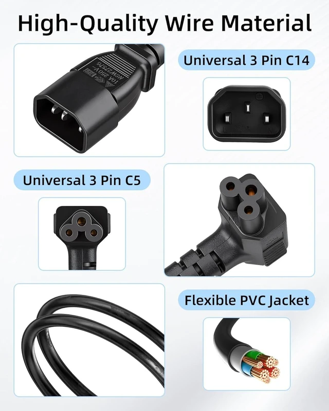 Alt view image 6 of 7 - GELRHONR C14 to C5 Power Cord 90 Degree Down Angle IEC 320 Adapter Cable