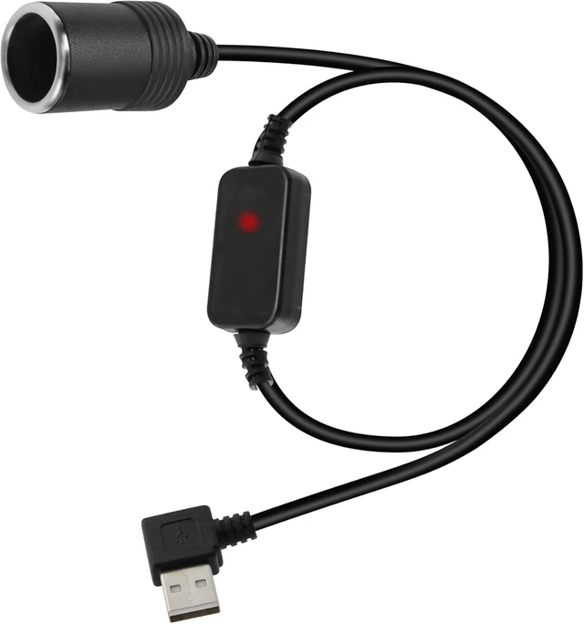 Main image of GELRHONR Right Angle USB to Cigarette Lighter Adapter, 5V USB A Plug to 12V Cigarette Lighter Socket Female Converter Adapter Cord for GPS, Dash cam, Electronic Dog (120cm)