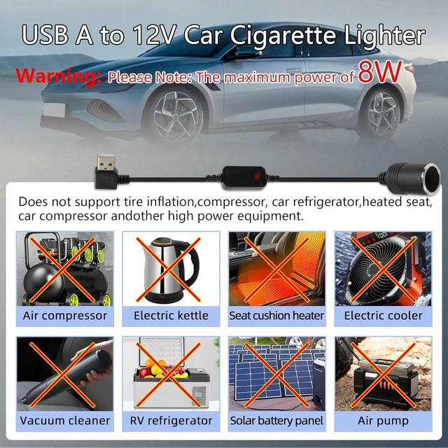 Alt view image 4 of 7 - GELRHONR Right Angle USB to Cigarette Lighter Adapter, 5V USB A Plug to 12V Cigarette Lighter Socket Female Converter Adapter Cord for GPS, Dash cam, Electronic Dog (120cm)