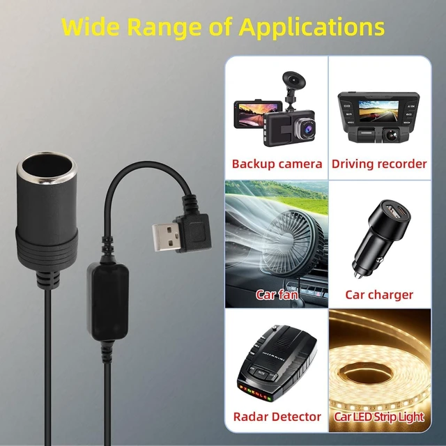 Alt view image 5 of 7 - GELRHONR Right Angle USB to Cigarette Lighter Adapter, 5V USB A Plug to 12V Cigarette Lighter Socket Female Converter Adapter Cord for GPS, Dash cam, Electronic Dog (120cm)