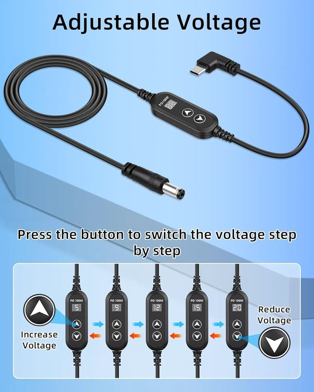 Alt view image 3 of 7 - GELRHONR 100W 90 Grad USB-C to DC PD Trigger Cord 5525mm 8 Tips Fast Charge