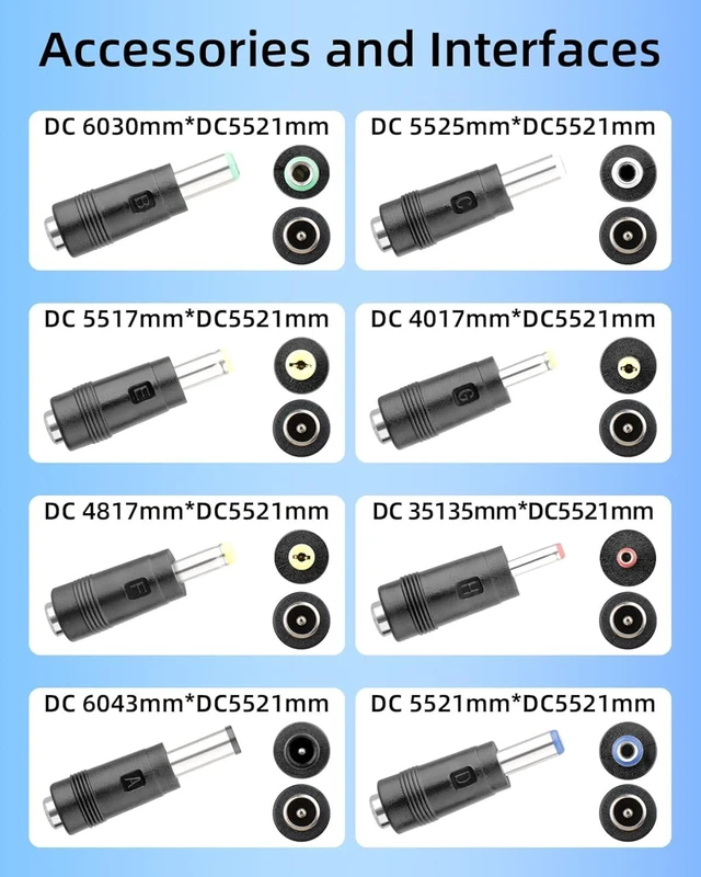 Alt view image 2 of 7 - GELRHONR 100W 90 Grad USB-C to DC PD Trigger Cord 5525mm 8 Tips Fast Charge