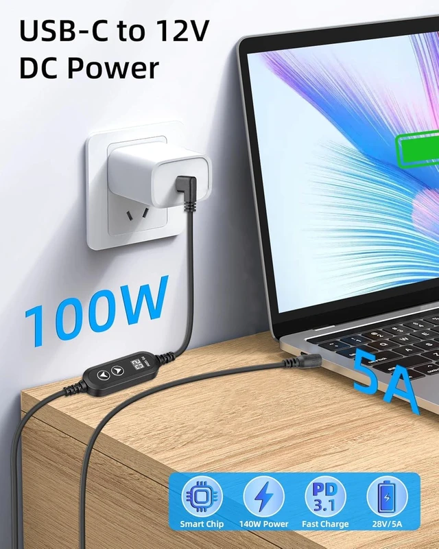 Alt view image 5 of 7 - GELRHONR 100W 90 Grad USB-C to DC PD Trigger Cord 5525mm 8 Tips Fast Charge