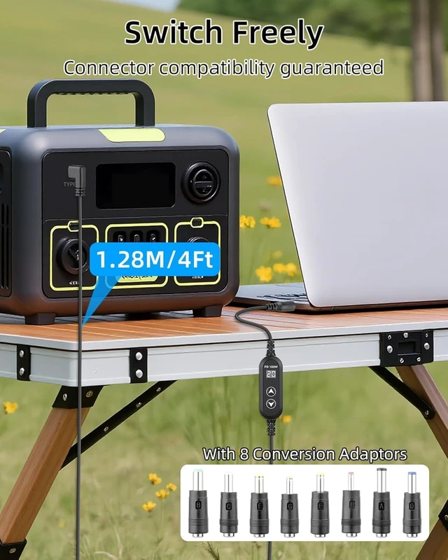 Alt view image 6 of 7 - GELRHONR 100W 90 Grad USB-C to DC PD Trigger Cord 5525mm 8 Tips Fast Charge