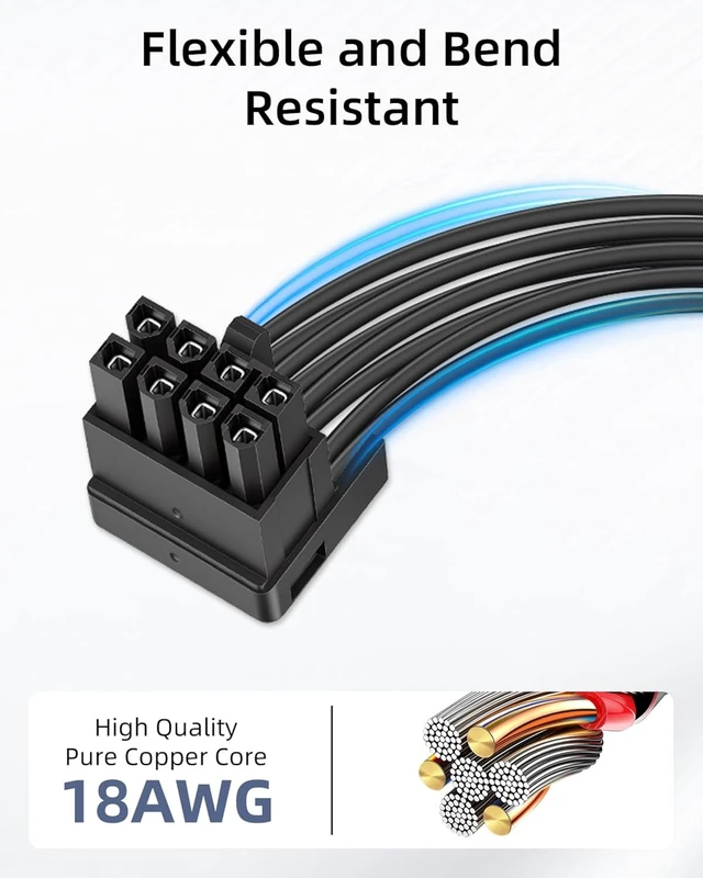 Alt view image 4 of 7 - GELRHONR 18AWG PCIe 8 Pin 90 Down Degree Extension Cable, 15cm,2PCS