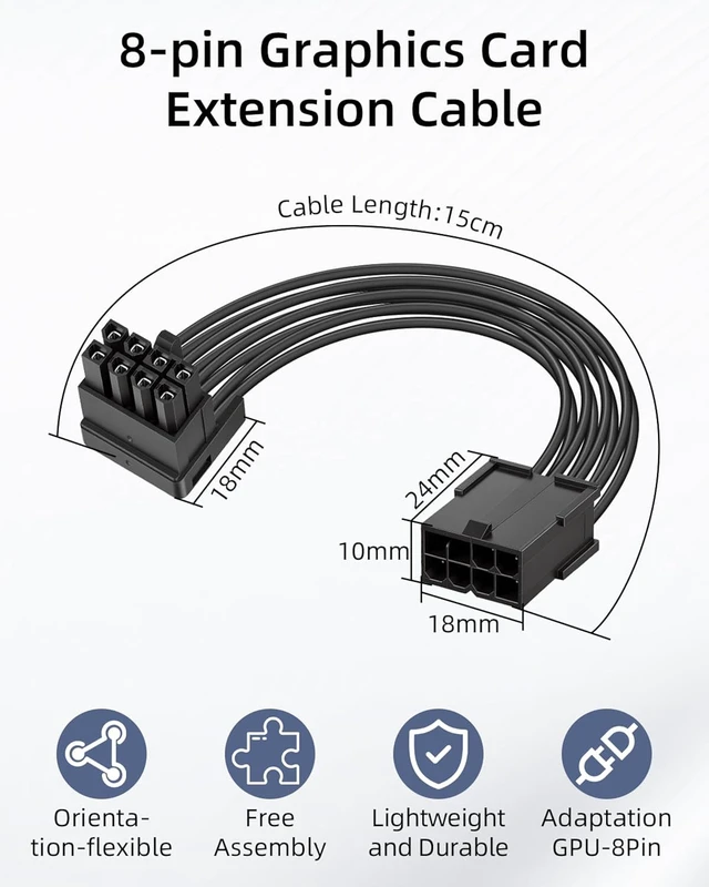 Alt view image 5 of 7 - GELRHONR 18AWG PCIe 8 Pin 90 Down Degree Extension Cable, 15cm,2PCS