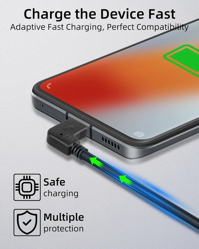 Alt view image 5 of 7 - GELRHONR Right Left Angle USB Type C Cable, 90 Degree 18W Fast Charging USB A to USB C Cable (Black-Right-1M)