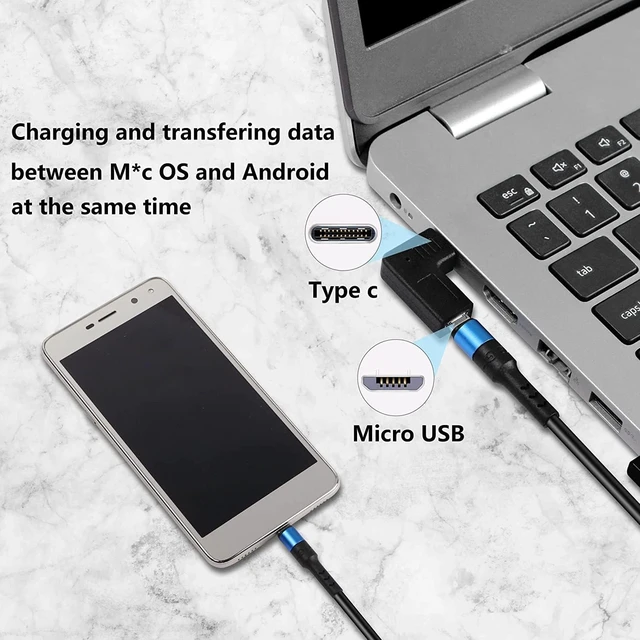 Alt view image 3 of 7 - GELRHONR Right Angle USB C to Micro USB Adapter, 90 Degree Type C Male to Micro 5pin USB Female Charging and Data Transfer Connector Converter Adapter - 2 Pcs/Black