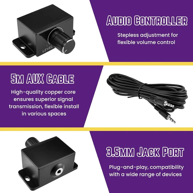 Alt view image 4 of 7 - 1Pcs Car Amplifier Bass Volume Remote Knob, 3.5mm Jack Bass Knob