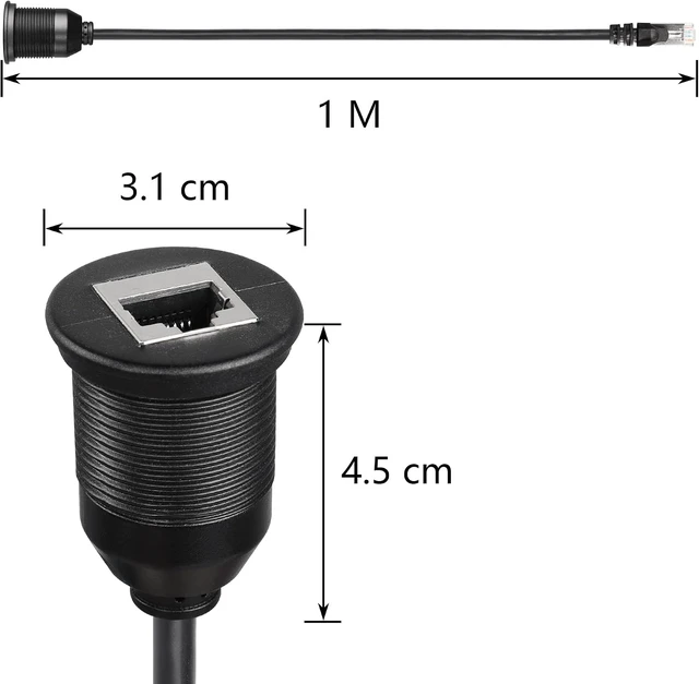 Alt view image 6 of 7 - SinLoon RJ45 Panel Flush Mount Cable 3FT RJ45 Male to Female Car Flush Mount Cat6A Cable for Car Truck Boat Motorcycle Dashboard Computer etc