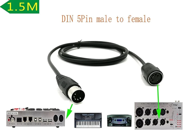 Alt view image 3 of 7 - SinLoon 59inch MIDI Din Extension Cable,MIDI 5-Pin DIN Male to Female Audio MIDI/at Adapter Cable for MIDI Keyboard (Synthesizer, Organ, Electric Piano, MIDI Guitar (D5P M-F,1.5meter)