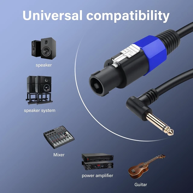 Alt view image 5 of 7 - SinLoon Speakon to 1/4" Speaker Cable 22AWG Speakon Male to 90 Degree 6.35mm TS Male Audio Cord 1.6FT Twist Lock Speakon to 1/4" Mono Audio Cable for Speaker Guitar Amplifier (0.5m/6.35mm Male)