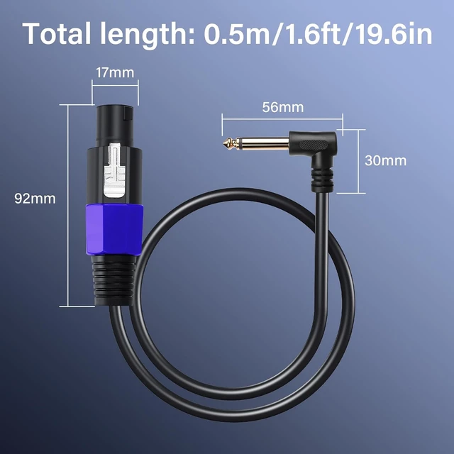 Alt view image 6 of 7 - SinLoon Speakon to 1/4" Speaker Cable 22AWG Speakon Male to 90 Degree 6.35mm TS Male Audio Cord 1.6FT Twist Lock Speakon to 1/4" Mono Audio Cable for Speaker Guitar Amplifier (0.5m/6.35mm Male)