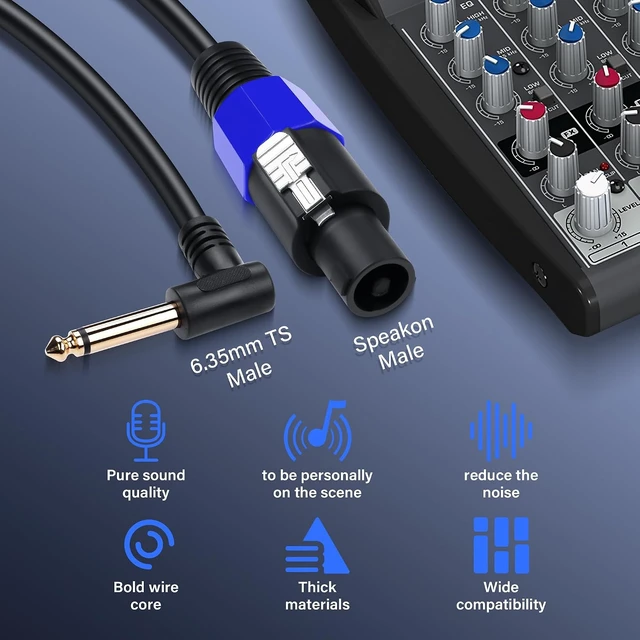 Alt view image 2 of 7 - SinLoon Speakon to 1/4" Speaker Cable 22AWG Speakon Male to 90 Degree 6.35mm TS Male Audio Cord 1.6FT Twist Lock Speakon to 1/4" Mono Audio Cable for Speaker Guitar Amplifier (0.5m/6.35mm Male)