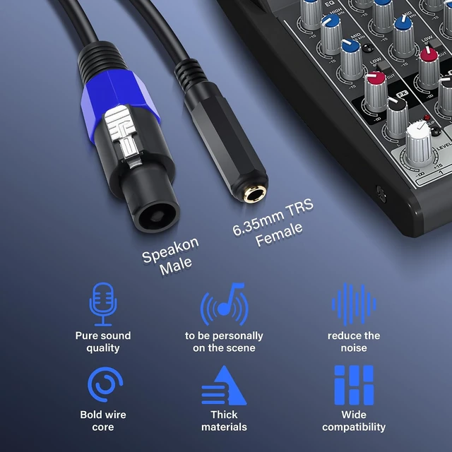Alt view image 2 of 7 - SinLoon Speakon to 1/4" Speaker Cable 22AWG Speakon Male to 6.35mm TRS Female Audio Cord 1.6FT Twist Lock Speakon to 1/4" Dual Channel Audio Cable for Speaker Guitar Amplifier (0.5m/6.35mm Female)