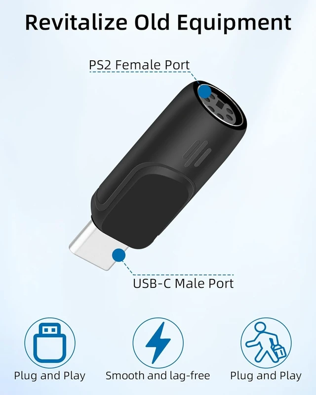 Alt view image 3 of 7 - GELRHONR USB A/C to PS2 Adapter, PS/2 to USB and Type C Converter, Replacement Connector for PS-2 Mouse and Keyboard (4 Type)