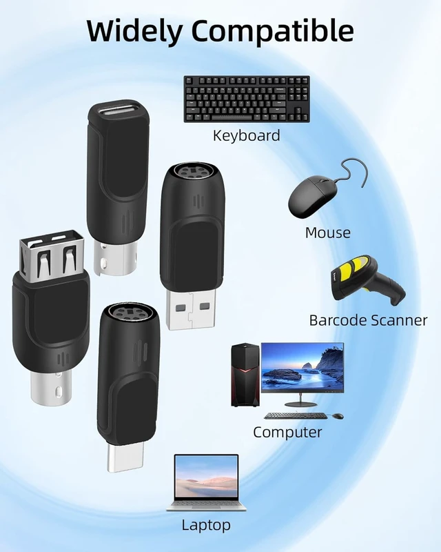 Alt view image 6 of 7 - GELRHONR USB A/C to PS2 Adapter, PS/2 to USB and Type C Converter, Replacement Connector for PS-2 Mouse and Keyboard (4 Type)