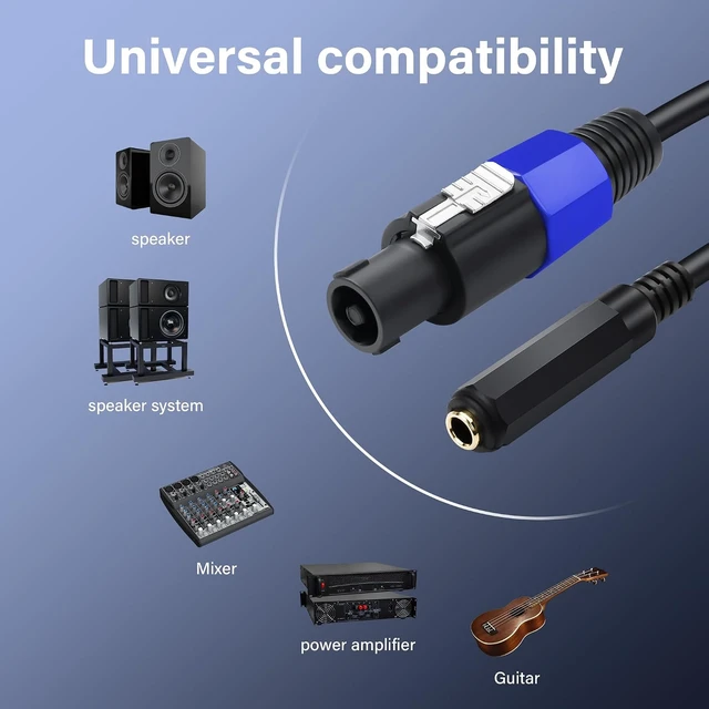 Alt view image 5 of 7 - SinLoon Speakon to 1/4" Speaker Cable 22AWG Speakon Male to 6.35mm TRS Female Audio Cord 1.6FT Twist Lock Speakon to 1/4" Dual Channel Audio Cable for Speaker Guitar Amplifier (0.5m/6.35mm Female)