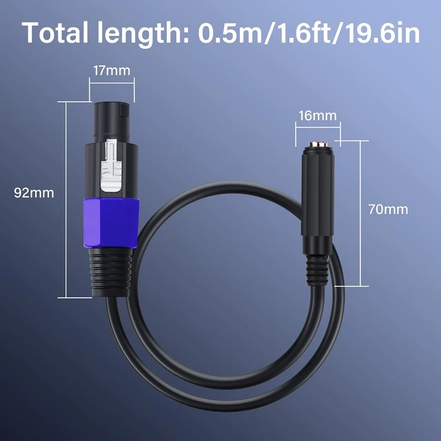 Alt view image 6 of 7 - SinLoon Speakon to 1/4" Speaker Cable 22AWG Speakon Male to 6.35mm TRS Female Audio Cord 1.6FT Twist Lock Speakon to 1/4" Dual Channel Audio Cable for Speaker Guitar Amplifier (0.5m/6.35mm Female)