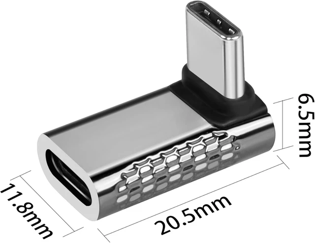Alt view image 6 of 7 - GELRHONR USB Type C Male-to-Female Adapter, 100W Fast Charging, 20Gbps Data Transfer, 90 Degree Design, 8K & 60Hz Video Output, Durable Aluminum Casing